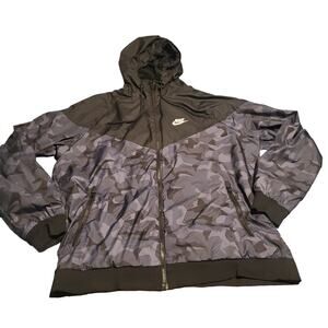 Vintage Nike Sz L Full Zip Hooded Jacket Windrunner Geometric Camo Black/Gray